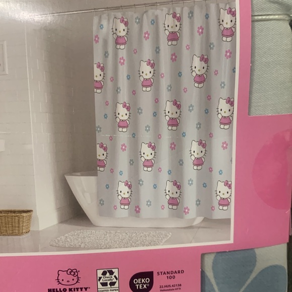 New Hello Kitty & Daisy Spring Flowers 72" x 72" Gray Shower Curtain - Picture 7 of 7